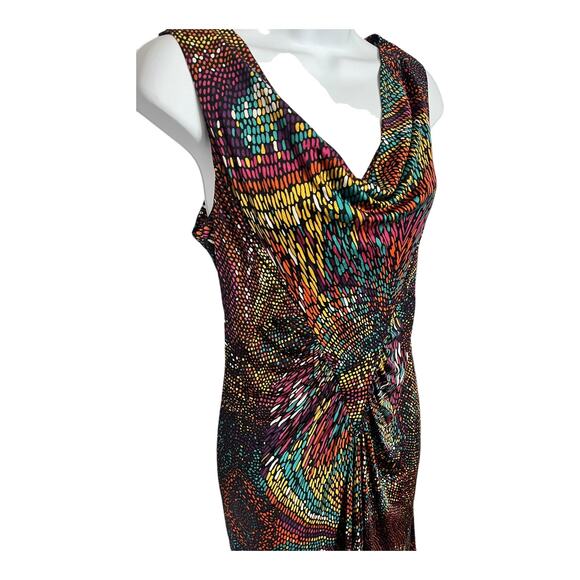 Trina Turk 100% silk sleeveless drape cowl neck dress multi color pattern 6 NWOT - Picture 3 of 8